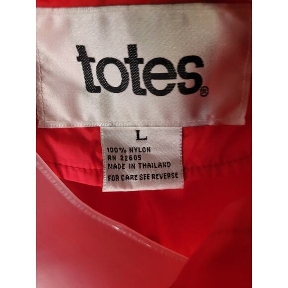 Totes Women Red Raincoat Hood Pocket Drawstring Hem Zip Front Sz L - Picture 8 of 8